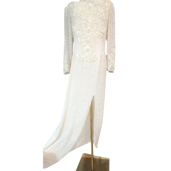 Vintage Alyce Designs Beaded Embellished Gown Long‎ Sleeve Formal Dress